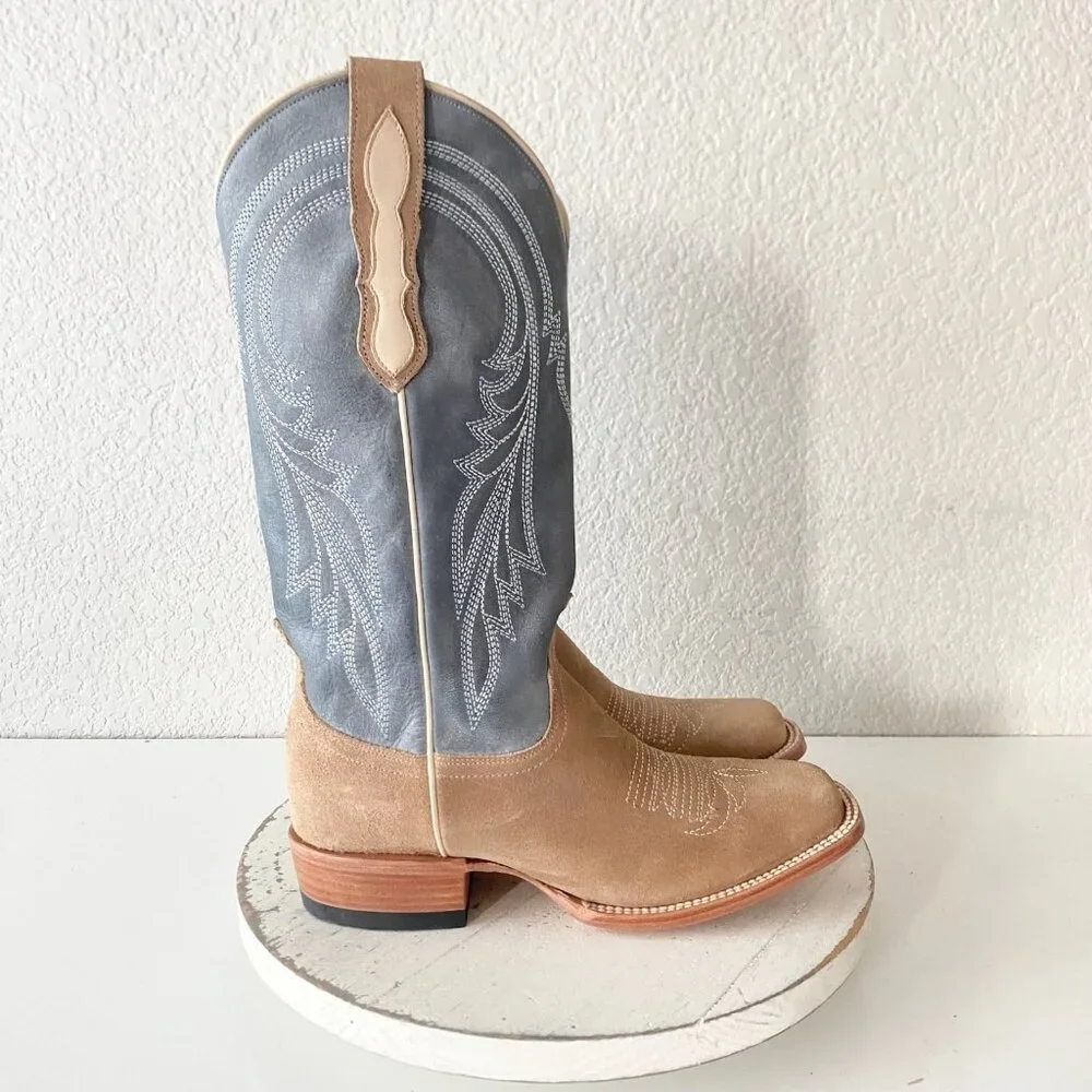 Lane Womens Square Toe Cowboy Boots 7.5 Blue Brown Suede Western Cowgirl Tall - Picture 2 of 11